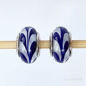 2 Pandora Blue Swirls Murano Glass Charms